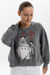 Stone Washed Cotton Dream Totoro PrintWomen Cropped Sweatshirt