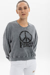 Stone Washed Cotton PEACE WITH PEACE ENGRAVED PrintWomen Cropped Sweatshirt