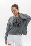 Stone Washed Cotton PEACE WITH PEACE ENGRAVED PrintWomen Cropped Sweatshirt