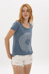 Stone WashedRecord Vinyl Jy Dvsn Printed Cotton Women Scoop Neck T-shirt