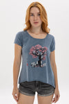 Stone Washed Ghost Tree Print Women's Top