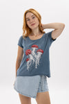 Stone Washed Jelly Fish Mushroom Print Women's Top