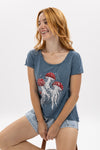 Stone Washed Jelly Fish Mushroom Print Women's Top