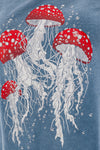 Stone Washed Jelly Fish Mushroom Print Women's Top