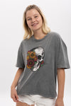 Stone WashedSteamPunkCat Printed Women's Relaxed T-Shirt (Copy)