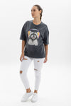 Stone WashedRaccoon Headphones Printed Women's Relaxed T-Shirt