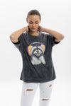 Stone WashedRaccoon Headphones Printed Women's Relaxed T-Shirt