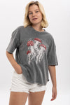 Stone WashedJellyFish MushroomPrinted Women's Relaxed T-Shirt
