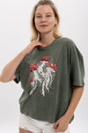 Stone WashedJellyFish MushroomPrinted Women's Relaxed T-Shirt