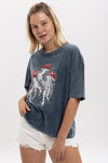 Stone WashedJellyFish MushroomPrinted Women's Relaxed T-Shirt