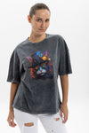 Stone WashedSteamPunkCat Printed Women's Relaxed T-Shirt