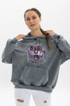 Stone Washed PERCING FACE Printed Relaxed Hoodie