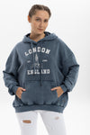 Stone Washed ICON LONDON & ENGLANDPrinted Relaxed Hoodie