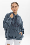 Stone Washed PEACE WITH STONE ENGRAVED Printed Relaxed Hoodie