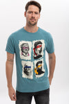 Four Masters Printed Cotton Men'sBlue T-shirt
