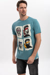 Four Masters Printed Cotton Men'sBlue T-shirt