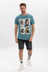 Four Masters Printed Cotton Men'sBlue T-shirt