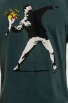 Green The Flower Bomb Thrower by Banksy Printed Cotton T-Shirt