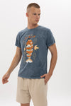 Stone Washed Effect Sushi AnimePrinted Men's T-shirt