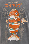 Stone Washed Effect Sushi AnimePrinted Men's T-shirt