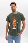 Stone Washed Effect Sushi AnimePrinted Men's T-shirt