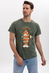 Stone Washed Effect Sushi AnimePrinted Men's T-shirt