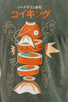 Stone Washed Effect Sushi AnimePrinted Men's T-shirt