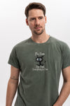 Stone Washed "I am Fine Everything Is Fine"Printed Cotton T-shirt