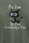 Stone Washed "I am Fine Everything Is Fine"Printed Cotton T-shirt