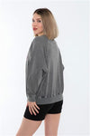 Ballon Cut Zip Front RACCON HEADPHONESPrint Women Sweatshirt