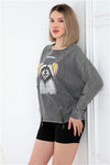 Ballon Cut Zip Front RACCON HEADPHONESPrint Women Sweatshirt