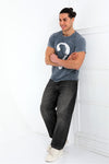 Stone Washed Effect MOON PONDER SKULL Printed CottonT-shirt
