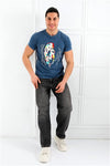 Stone Washed Effect Bob Marely Printed Men's T-shirts