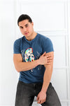 Stone Washed Effect Bob Marely Printed Men's T-shirts