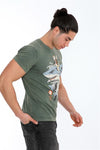 Stone Washed Effect Catana Shark ArtPrinted CottonT-shirt
