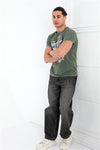 Stone Washed Effect Catana Shark ArtPrinted CottonT-shirt