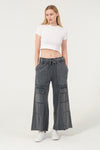 Detailed Straight Flare Leg with pockets Women Stone Washed Cotton Trouse