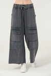 Detailed Straight Flare Leg with pockets Women Stone Washed Cotton Trouse