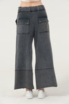 Detailed Straight Flare Leg with pockets Women Stone Washed Cotton Trouse