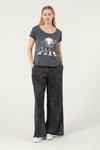 Stone Washed Night Before ChristmasPrinted Wide Neck Women T-shirt