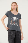Stone Washed Night Before ChristmasPrinted Wide Neck Women T-shirt