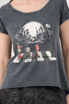 Stone Washed Night Before ChristmasPrinted Wide Neck Women T-shirt