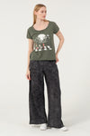 Stone Washed Night Before ChristmasPrinted Wide Neck Women T-shirt