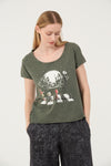 Stone Washed Night Before ChristmasPrinted Wide Neck Women T-shirt