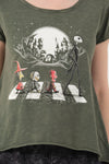 Stone Washed Night Before ChristmasPrinted Wide Neck Women T-shirt