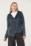 Stone Washed Poncho Cut Cotton Women Zip Hoodie