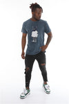 Stone Washed COOL DOG Printed CottonT-shirt