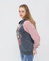 Pink- Anthracite Stone Washed Google Cat Printed Cotton Hoodie
