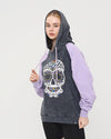 Purple - Anthracite Combi Skull Stone Washed Color Skull Printed Cotton Hoodie
