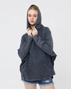 Black Stone Washed Poncho Cut Cotton Women Hoodie